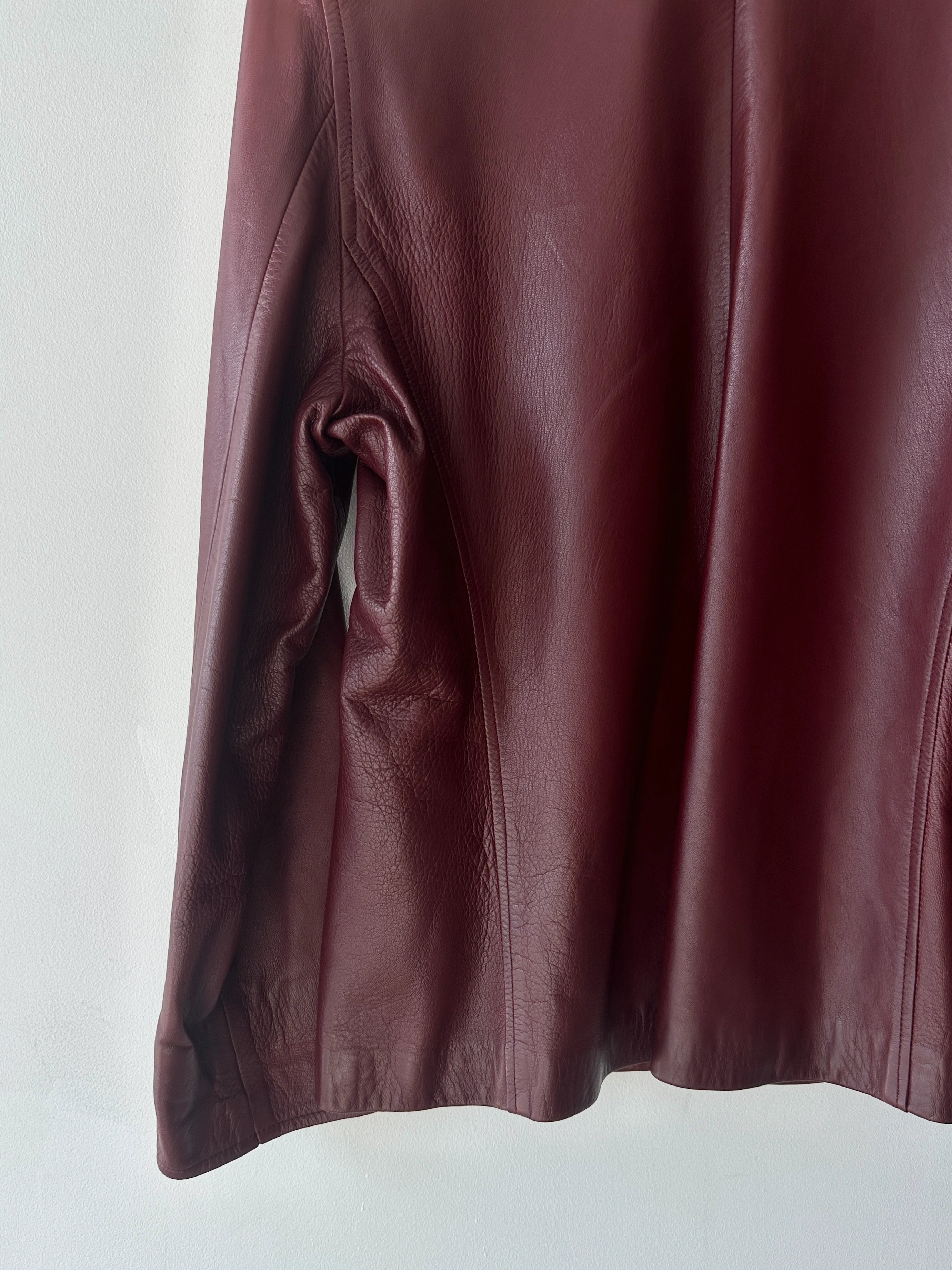 PIERRE CARDIN - 1990s SCULPTURAL OPEN FRONT LEATHER JACKET