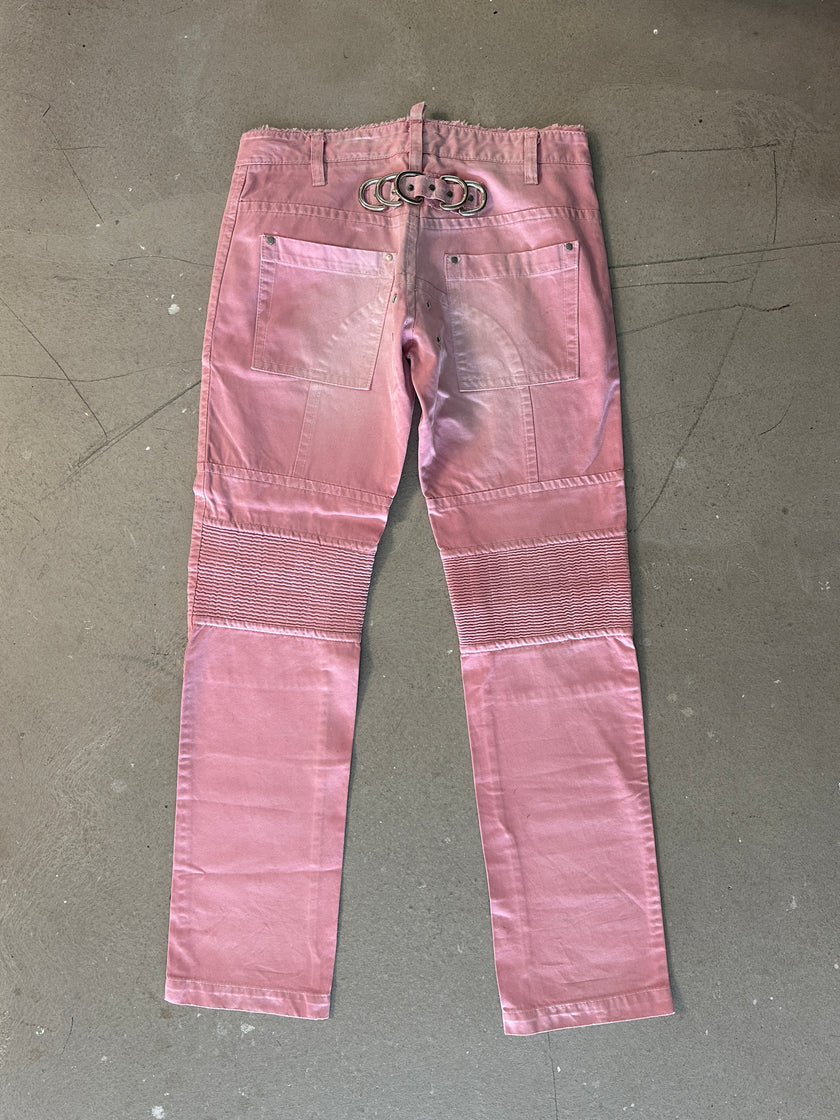 DSQUARED2 - ARCHIVE S/S 2004 HOLY GRAIL 46 PINK DIGGIDDY BIKER JEANS TROUSERS