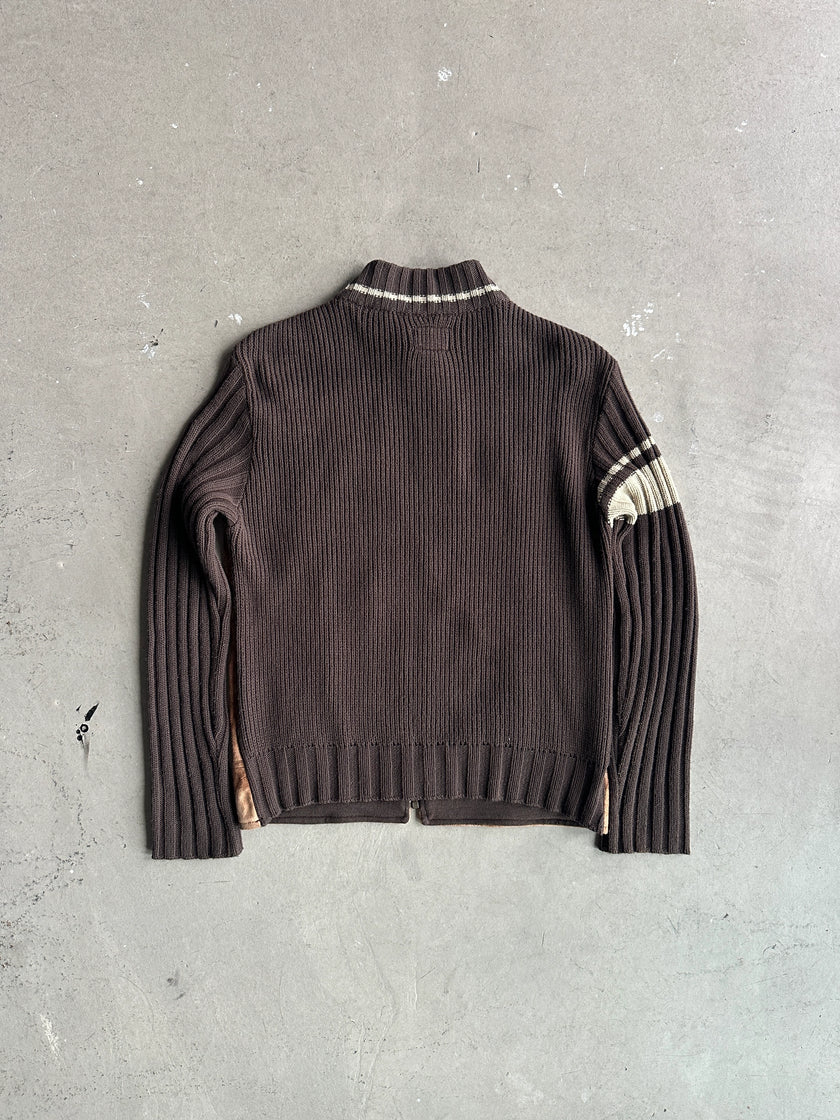 ENERGIE - 2000s SUEDE FRONT KNIT ZIPPED CARDIGAN