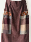 ISSEY MIYAKE HAI - 1980s MAXI WOOL SKIRT WITH CONTRASTING PLAID OVERSIZED POCKETS