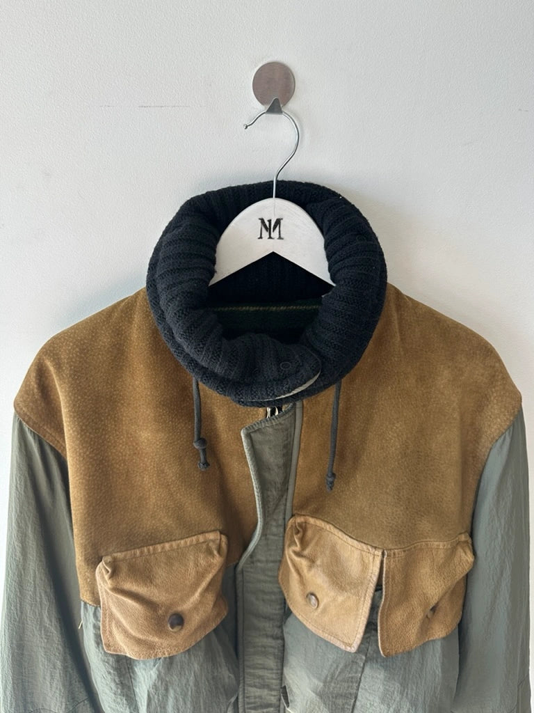 C.P. COMPANY - A/W 1983 LEATHER AND JAPANESE NYLON FIELD BOMBER JACKET