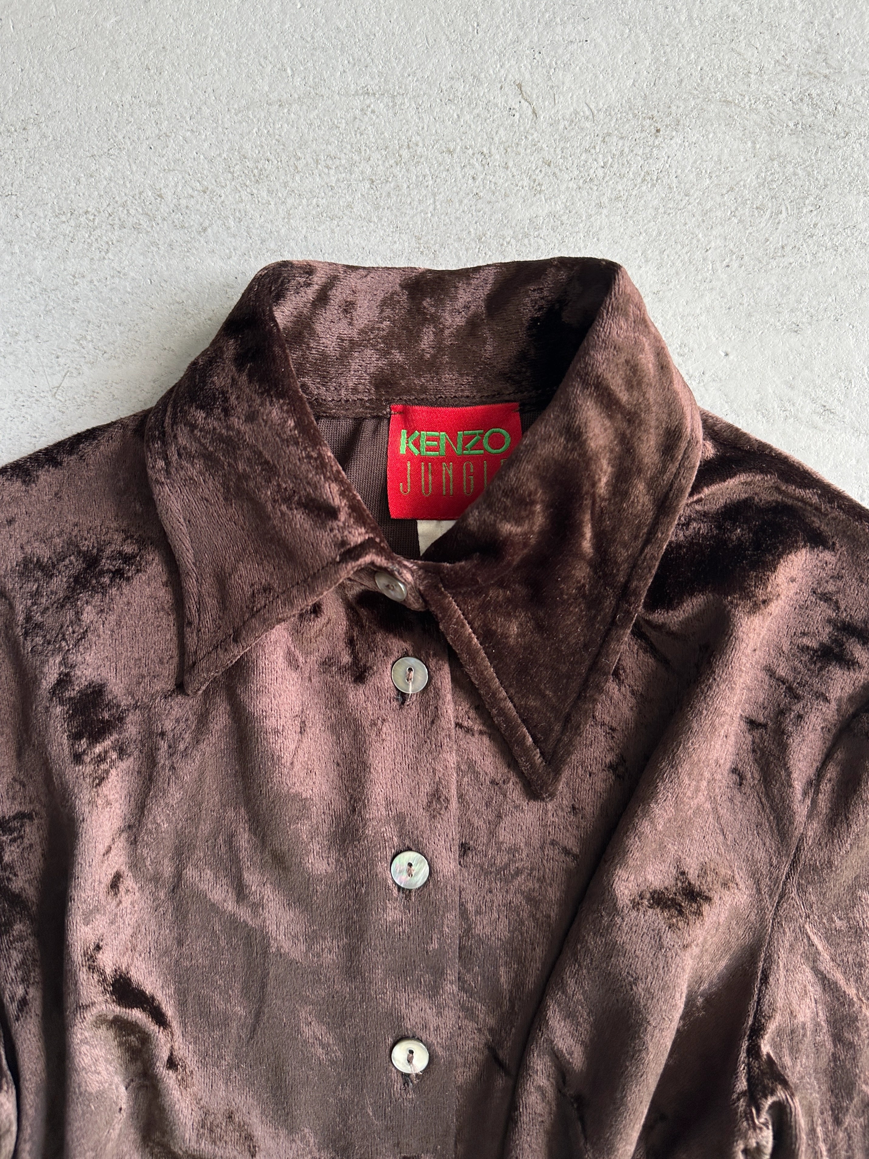 KENZO - 1980s CROP FIT VELVET SHIRT WITH POINTED COLLAR