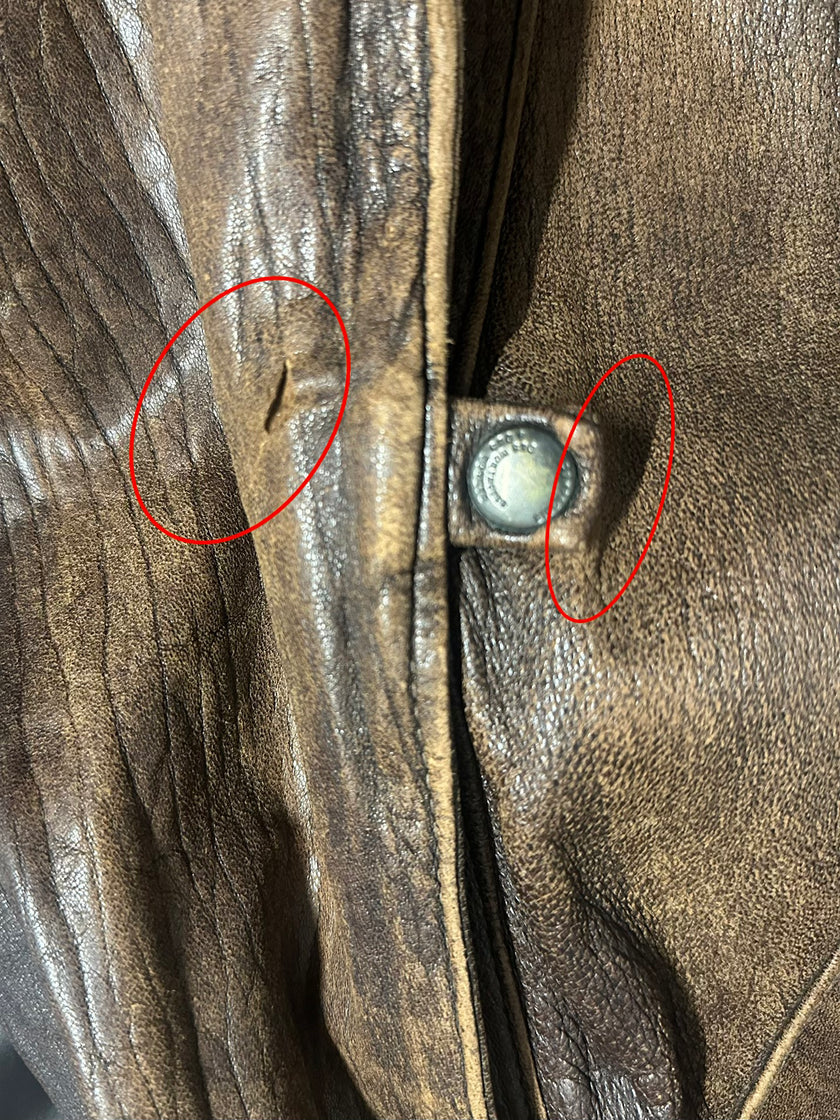 MARITHÉ & FRANÇOIS GIRBAUD X COMPAGNIE DES MONTAGNES & DES FORÊTS - 1980s DISTRESSED LEATHER BOMBER JACKET WITH HIGH RIBBED NECK