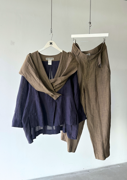 ISSEY MIYAKE - 1990s 2 PIECES SET CONTRASTING TROUSERS AND BLOUSE