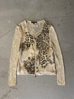 LES COPAINS - 1990s PANELED LEOPARD PRINT CARDIGAN