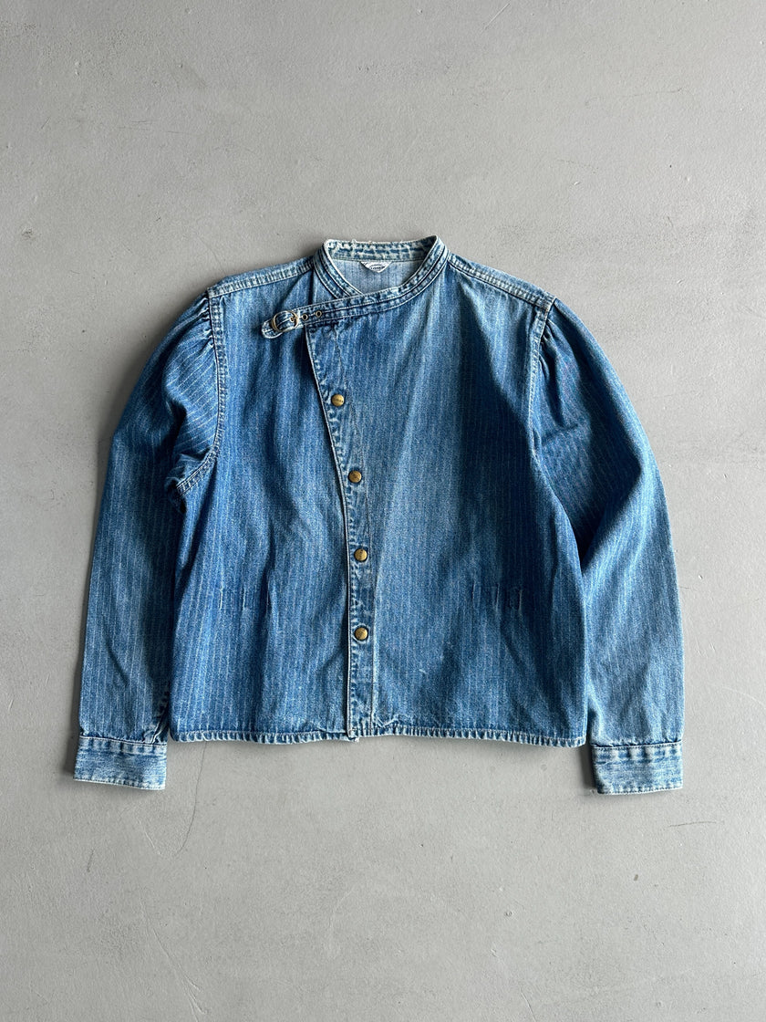CLOSED - 1980S ASYMMETRICAL CLOSURE PINSTRIPED DENIM JACKET