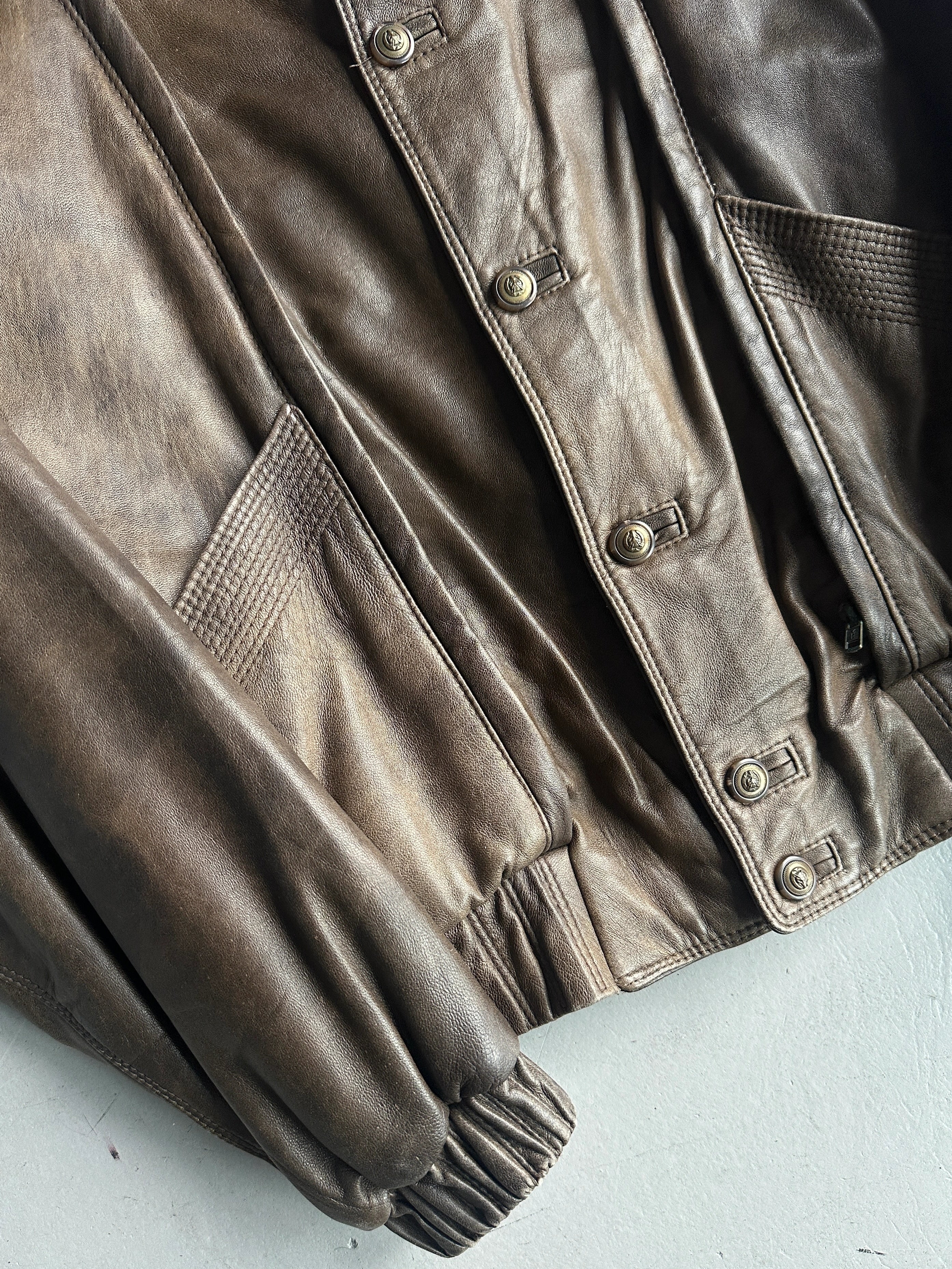 ITALIAN LABEL 1980s LAYERED LEATHER JACKET WITH REMOVABLE HOOD PANEL