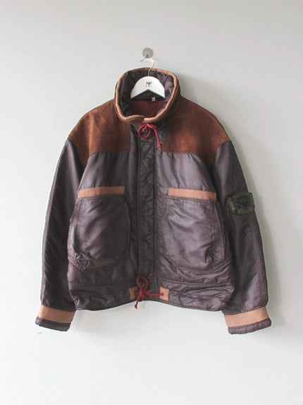 ARMANI JEANS 1990s AVIATOR BOMBER JACKET WITH SUEDE DETAILS