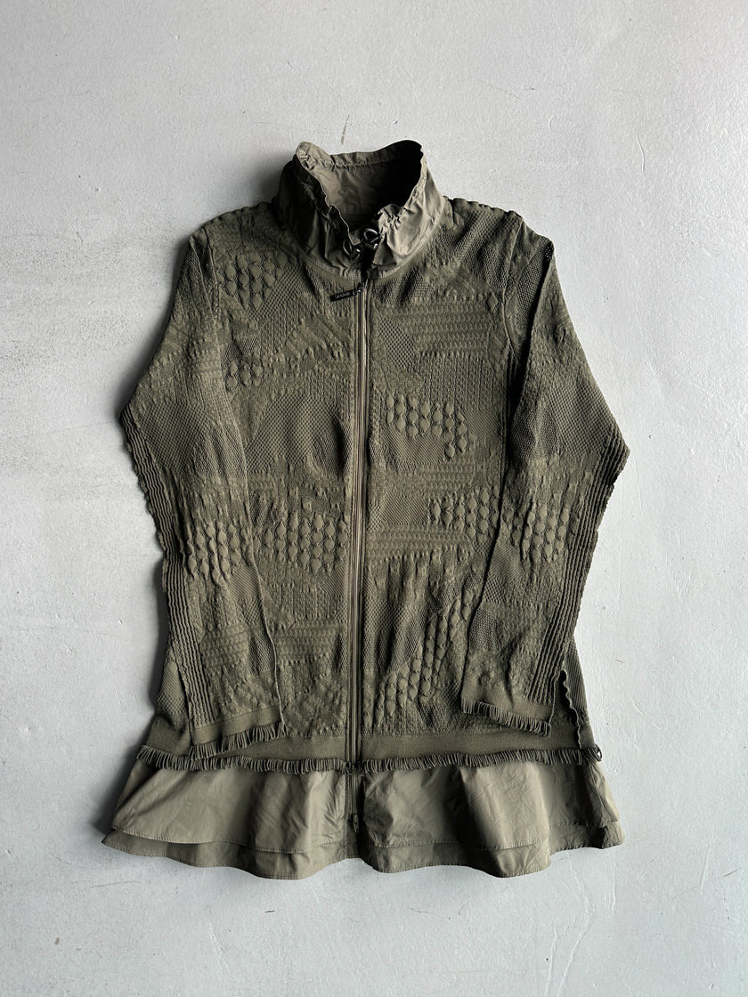 HIROKO KOSHINO - 2000s CONTRASTING NYLON COLLAR AND HEM SEMI TRANSPARENT JACKET