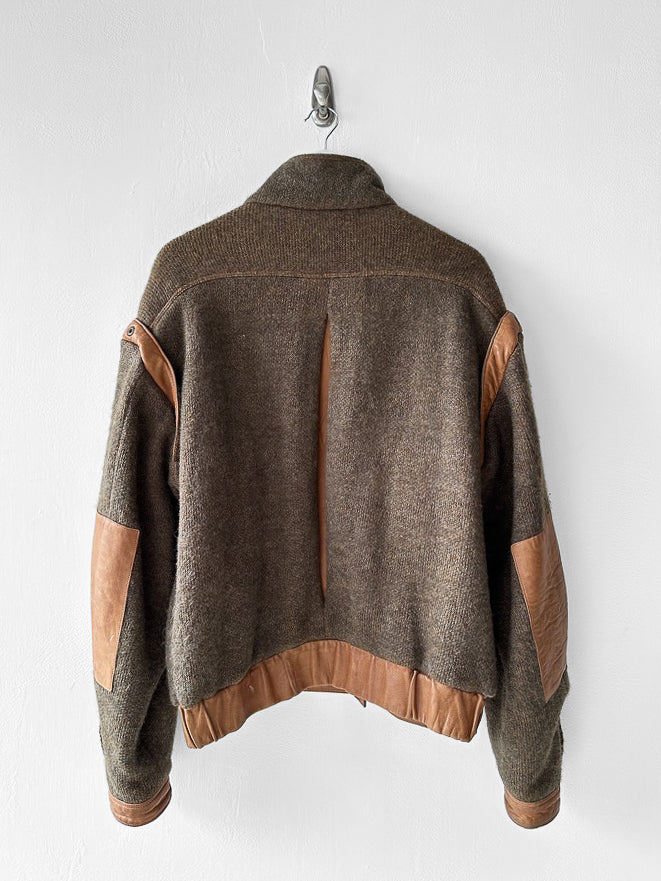 ITALIAN LABEL - 1980s WOOL BOMBER JACKET WITH LEATHER PANELS