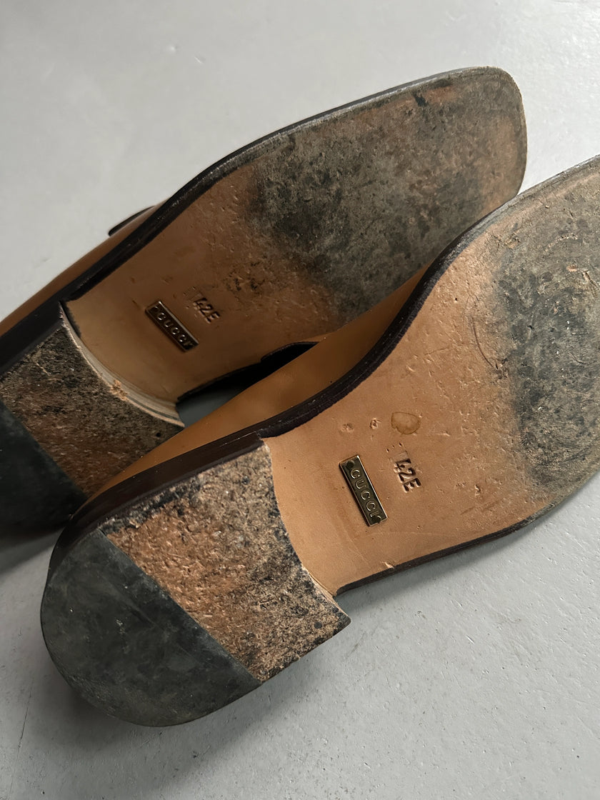 GUCCI - 1990s SQUARE TOE LEATHER LOAFERS