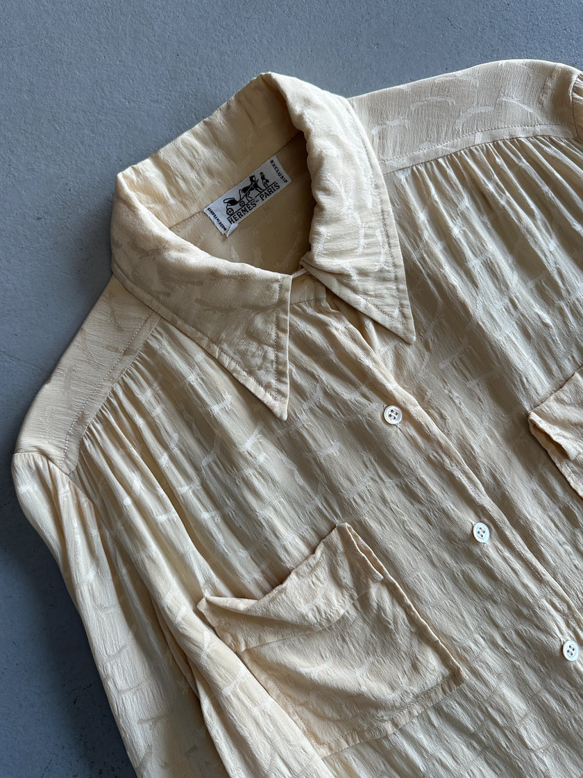 HERMÈS - 1970s COLLARED SILK SHIRT
