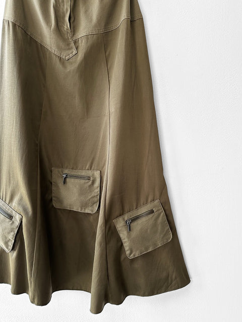 ITALIAN LABEL - 1990s MAXI SKIRT WITH PATCH POCKETS AT THE HEM