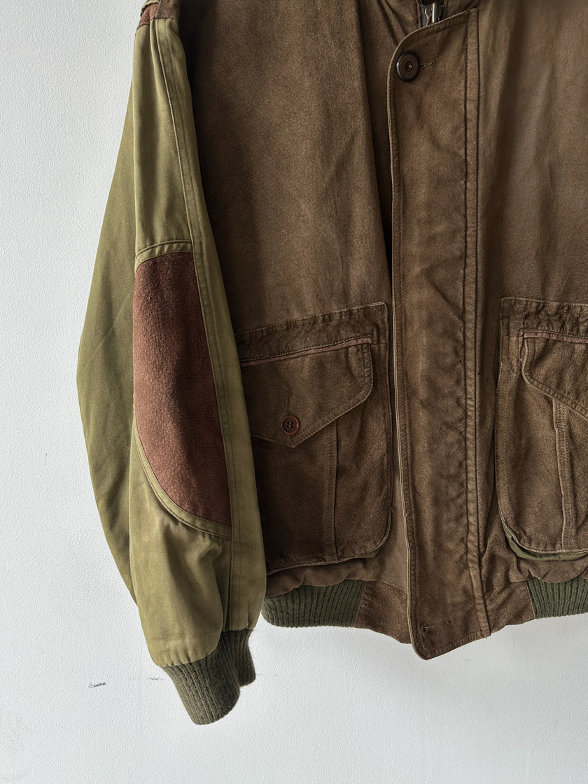 FRENCH LABEL 1980s PANELED BOMBER JACKET WITH SUEDE FRONT