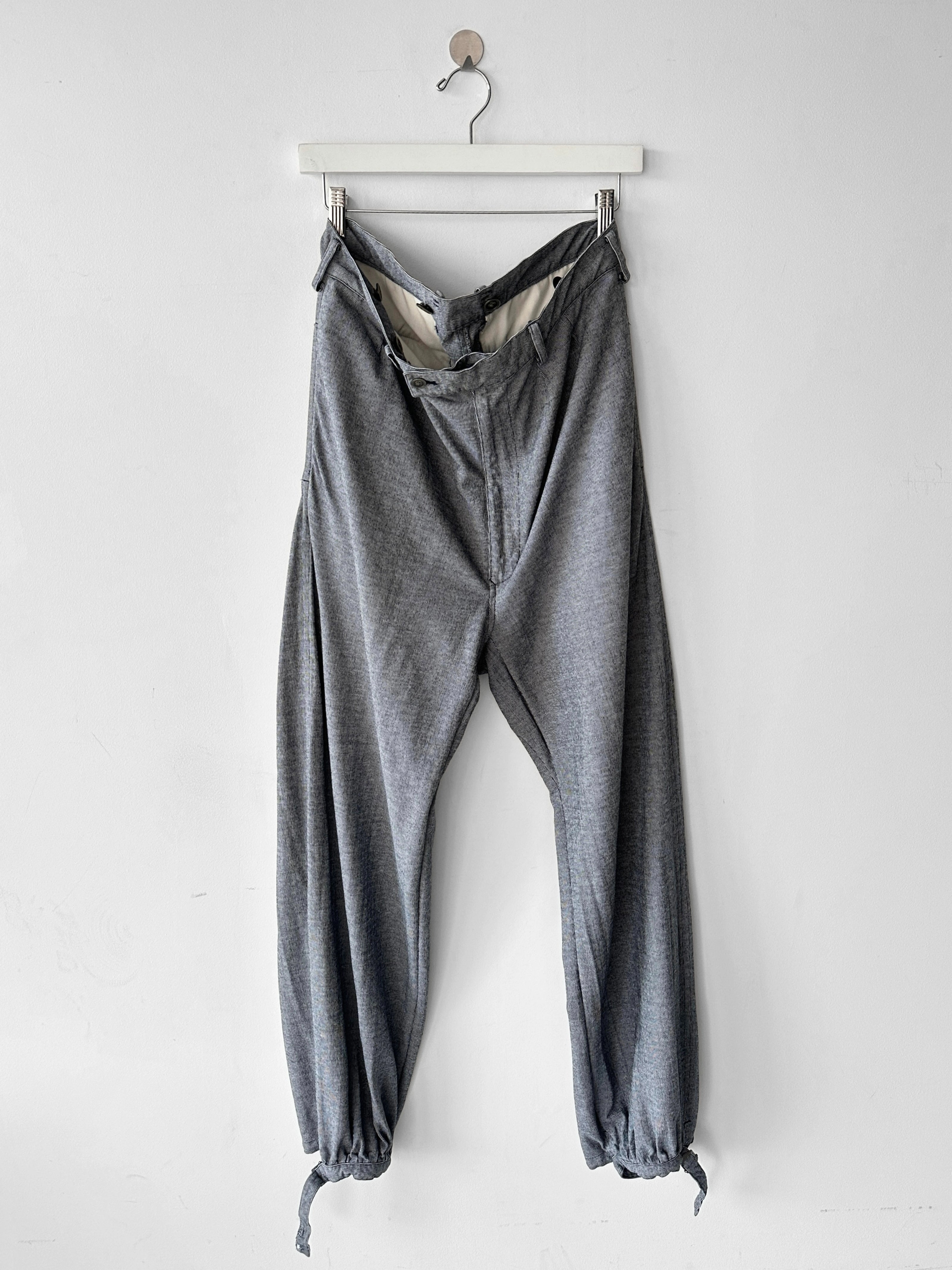 YOHJI YAMAMOTO - S/S 1999 STRIPED TROUSERS WITH ADJUSTABLE TIE HEMS