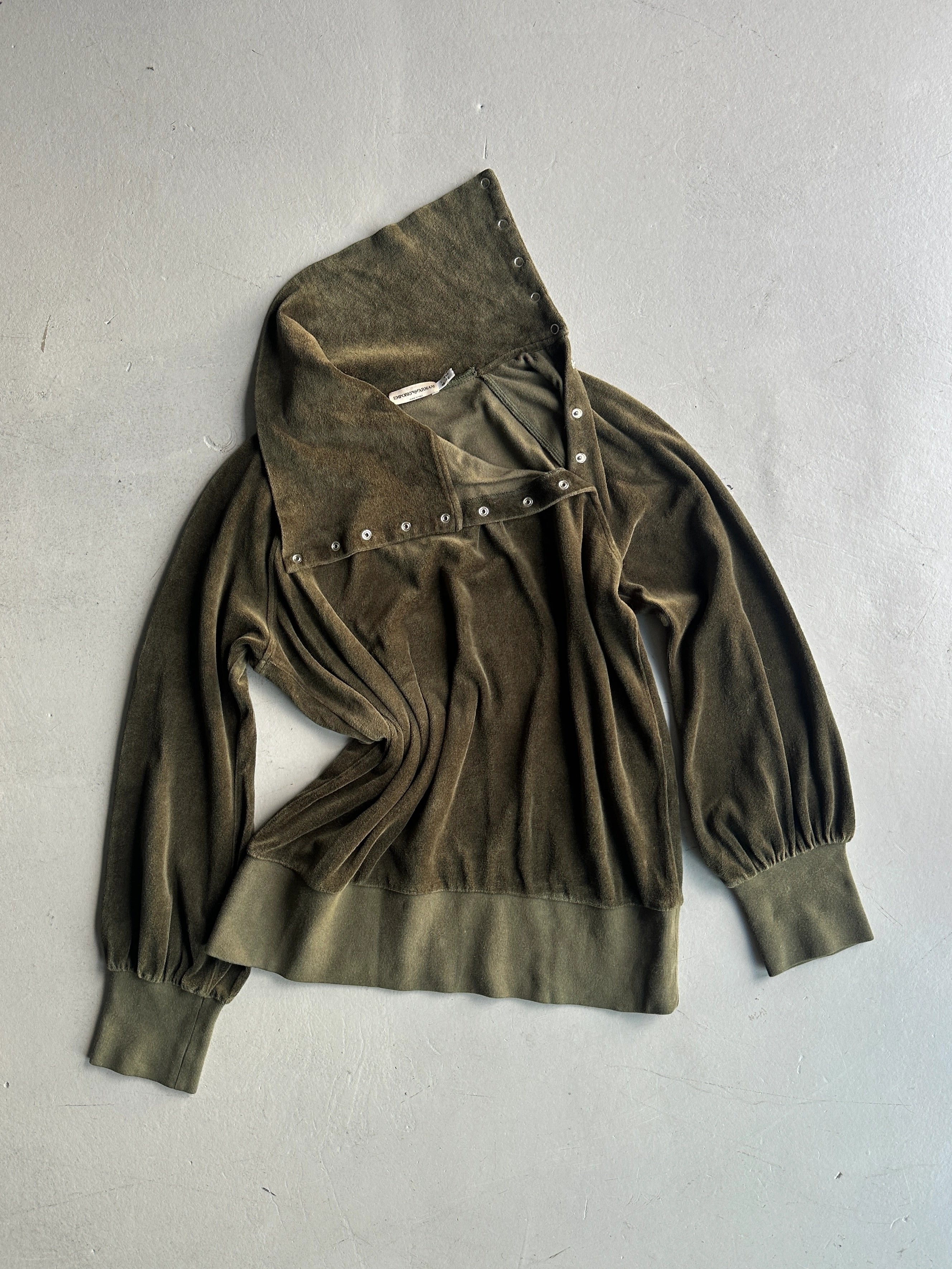 EMPORIO ARMANI - early 2000s SIDE BUTTONED FUNNEL NECK CHENILLE TOP