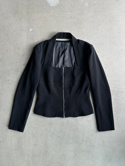 1990s ZIPPED BLAZER WITH SQUARE COLLAR OPENING