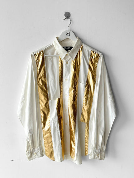 COMME DES GARÇONS BLACK - S/S 2018 LONG SLEEVE SHIRT WITH GOLD FOIL PANELS AND CUT OUTS FRONT