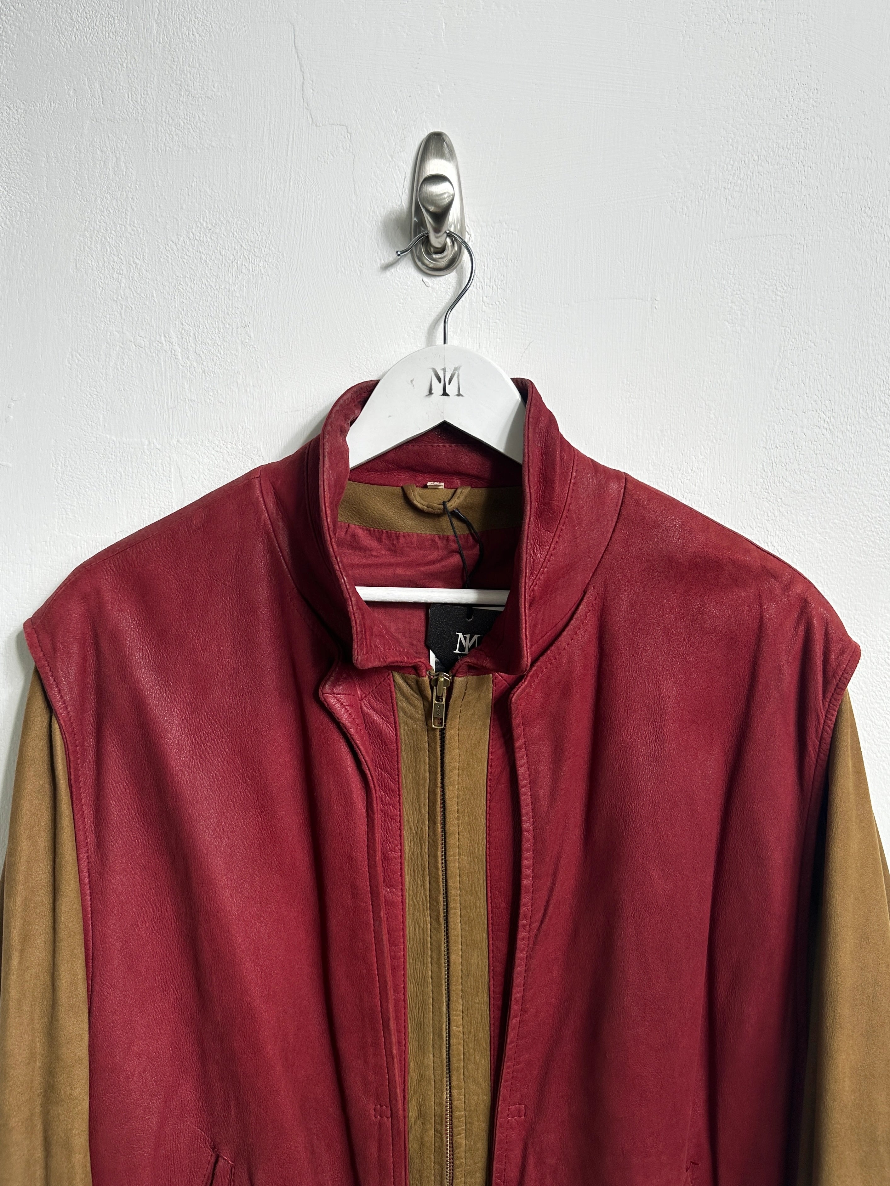 1980s SUEDE BOMBER JACKET WITH CONTRASTING GILET STYLE OUTER LAYER