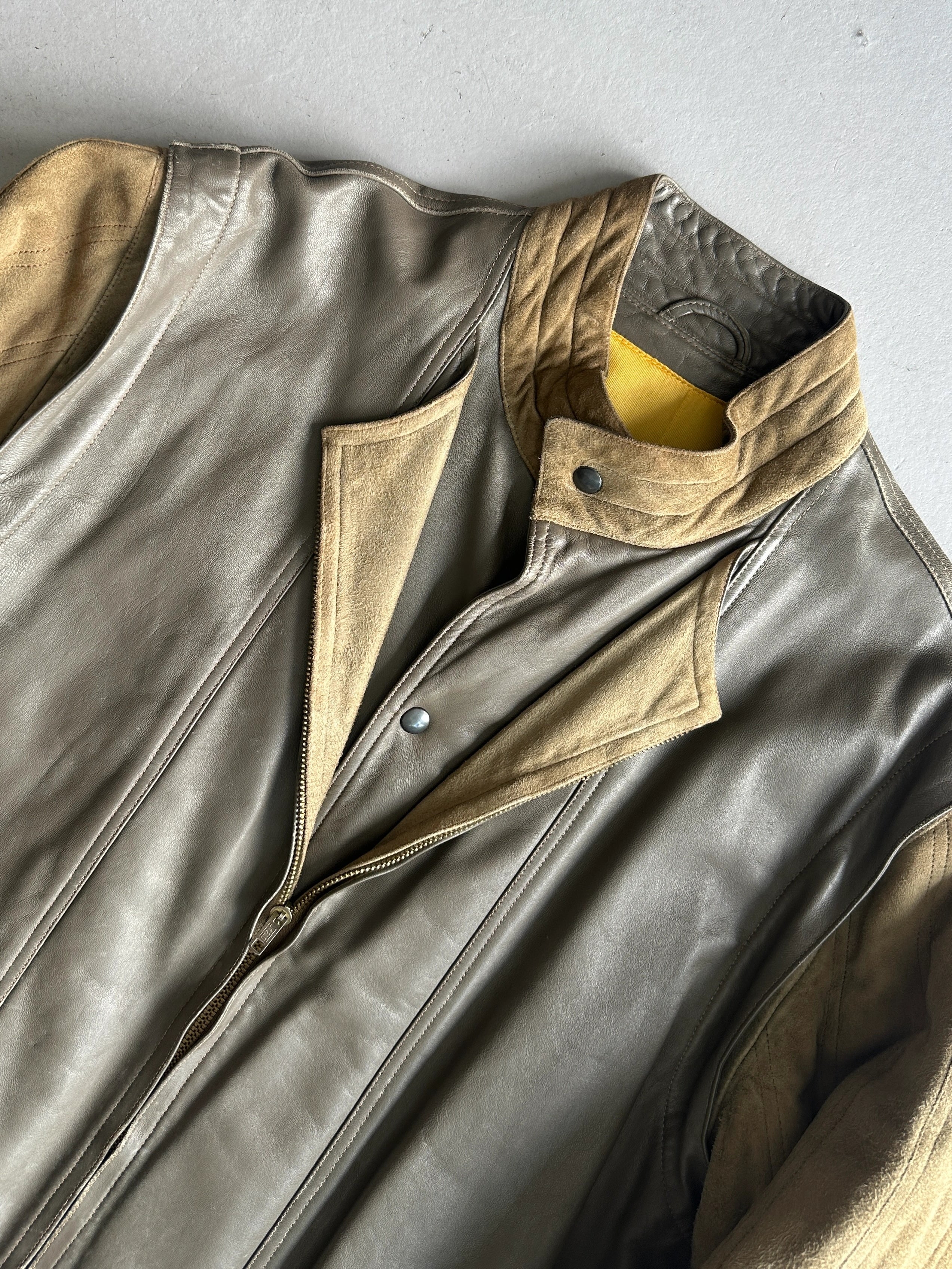 LOUIS FÉRAUD - 1980s CONTRASTING GREEN LAYERED LEATHER JACKET