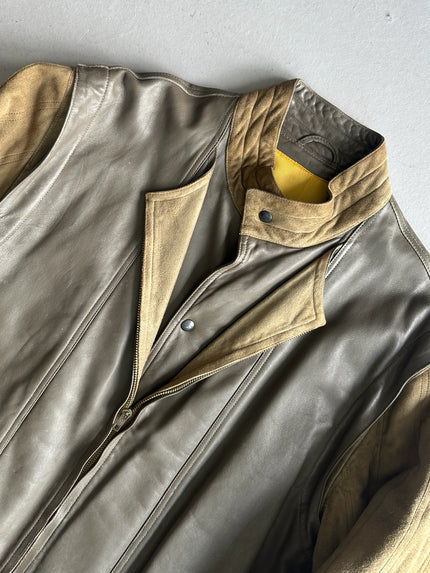 LOUIS FÉRAUD - 1980s CONTRASTING GREEN LAYERED LEATHER JACKET