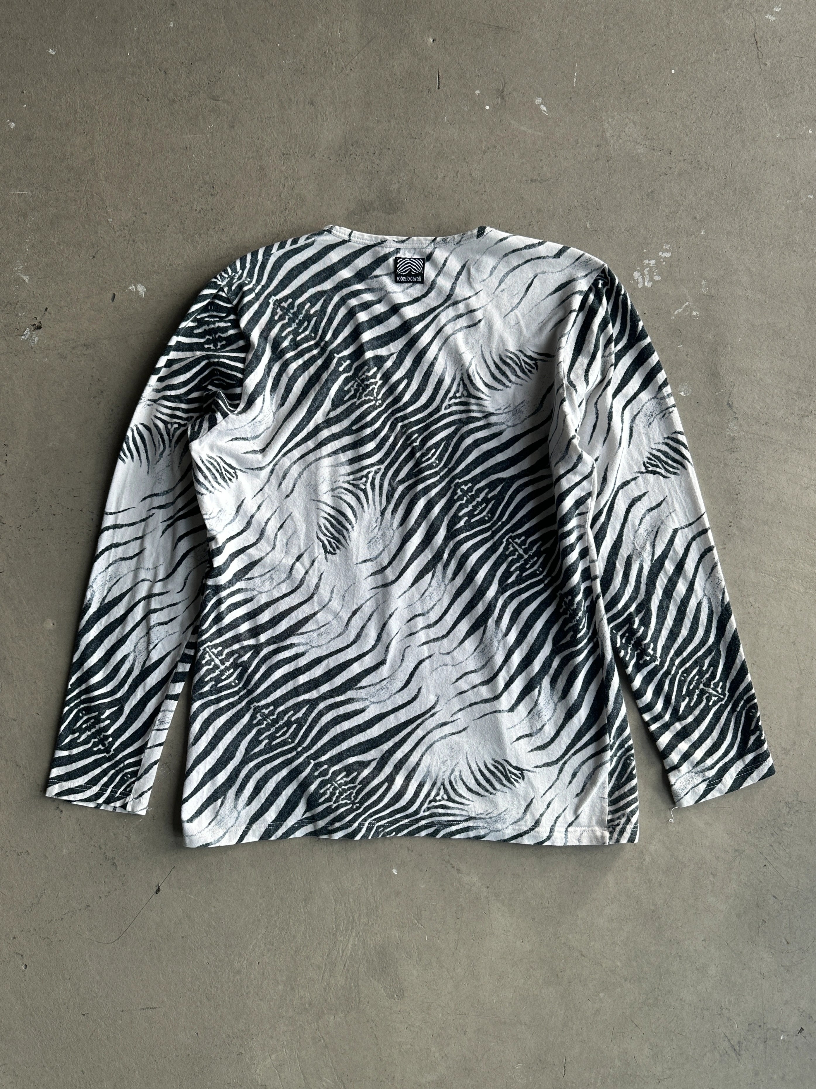 ROBERTO CAVALLI- 2000s ZEBRA PRINT LONG SLEEVE TOP