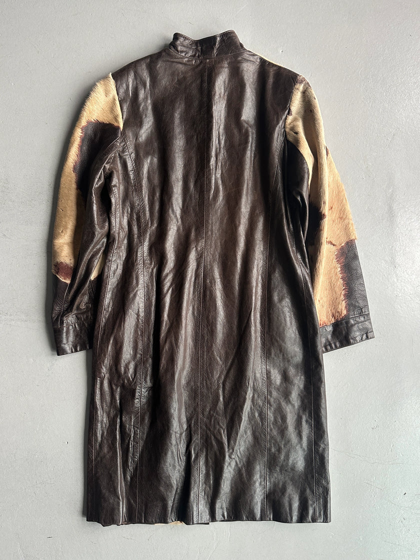 ANNA BIAGINI - 1990s CALF HAIR LEATHER LONG JACKET