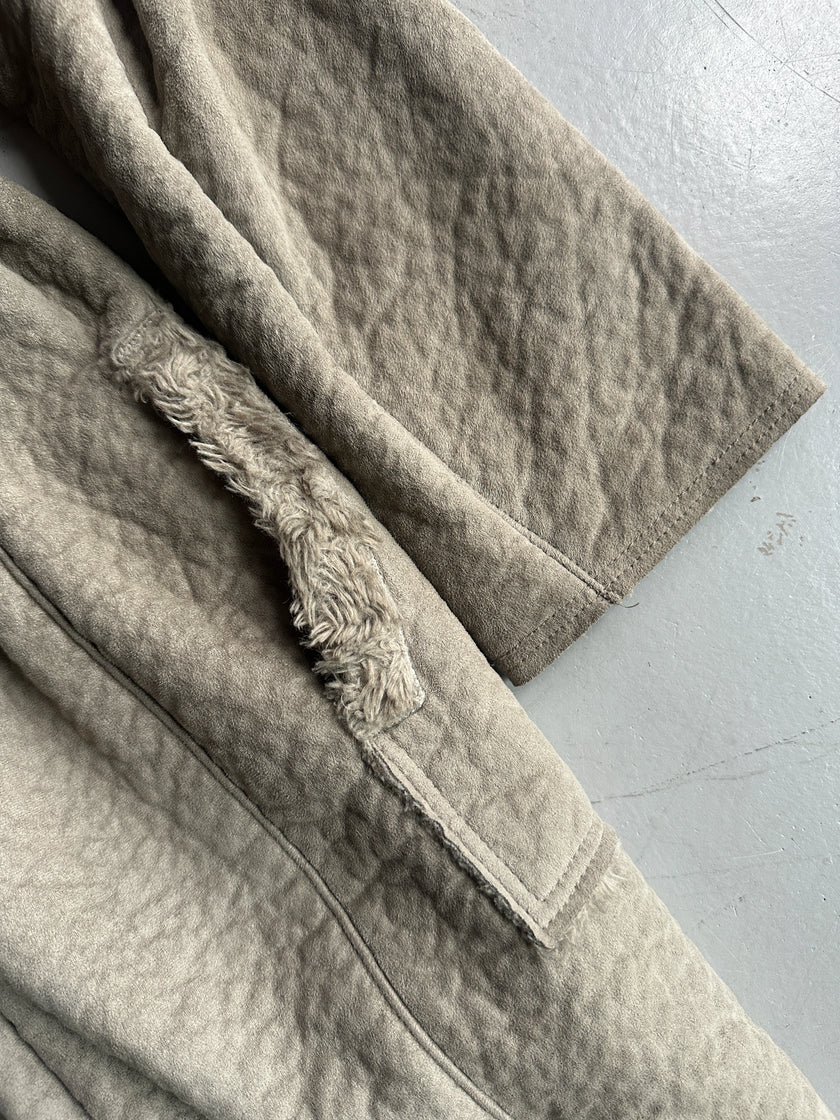 COP COPINE - 2000s RELAXED TEXTURED COAT WITH DOUBLE CROSSED LEATHER BELT