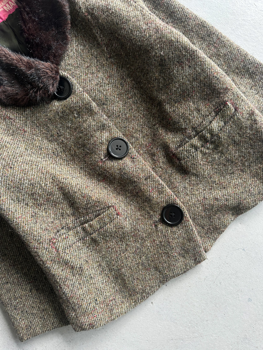 JUNYA WATANABE COMME DES GARÇONS MAN - A/W 2004 FUR COLLAR TWEED BLAZER WITH OVERSIZED BUTTONS