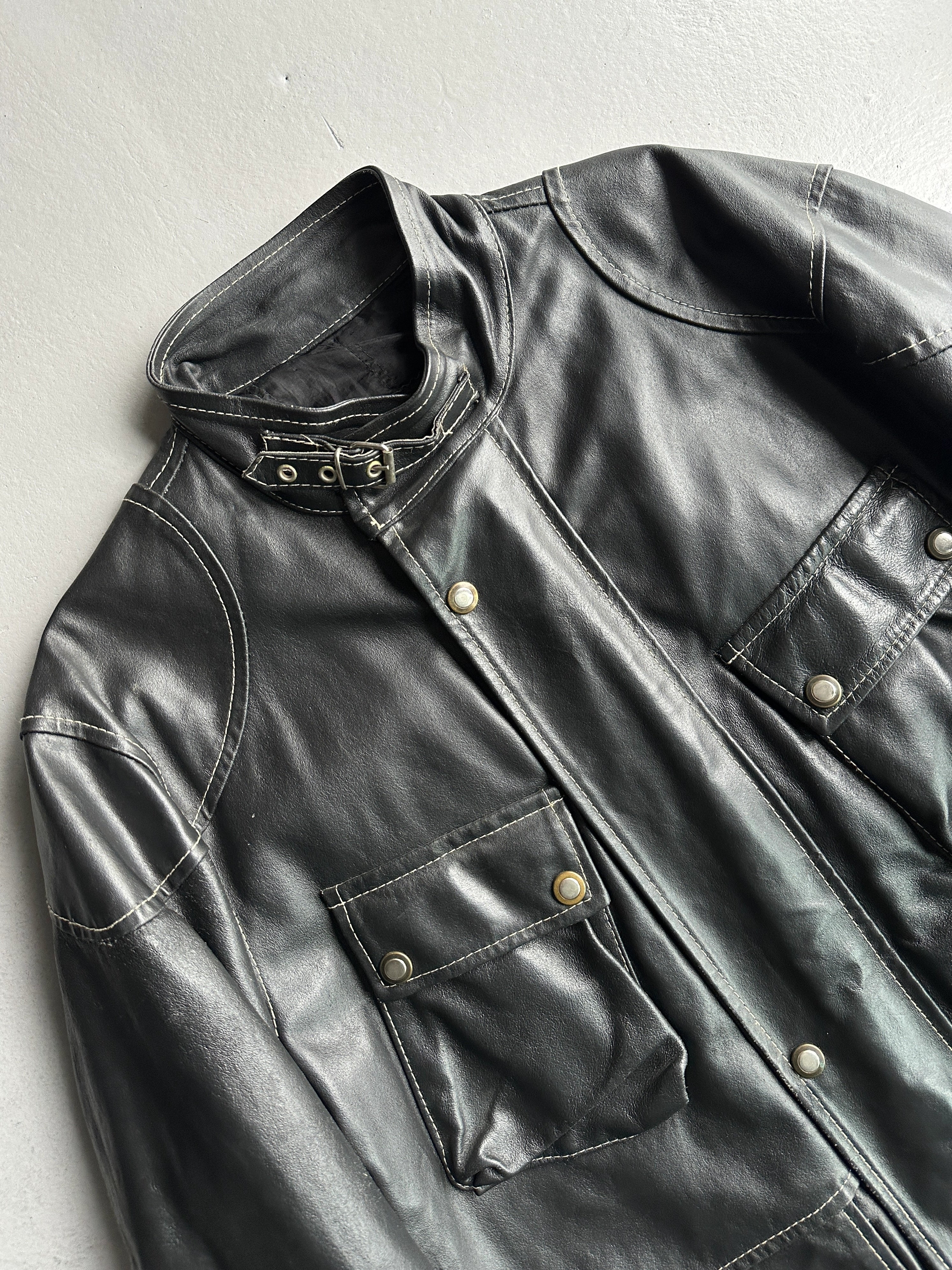 1980s FUNNEL NECK MULTI POCKET LEATHER JACKET