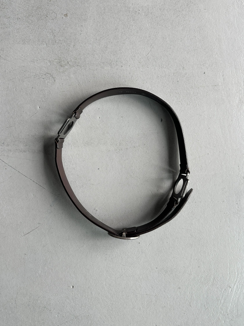 GIANFRANCO FERRÉ - 1990s LEATHER BELT WITH GEOMETRIC METAL CONNECTORS