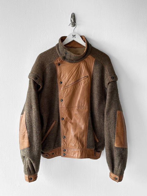 ITALIAN LABEL - 1980s WOOL BOMBER JACKET WITH LEATHER PANELS