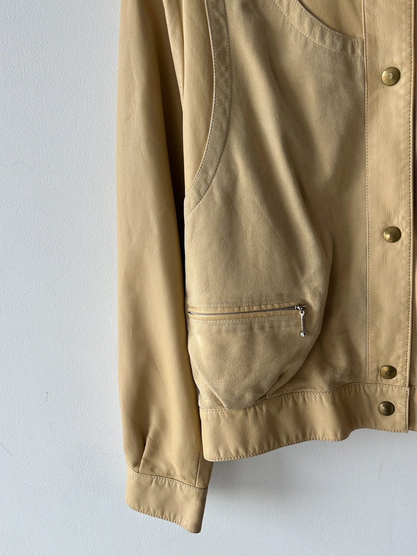 FRENCH LABEL - 1980s LEATHER JACKET WITH LAYERED SUEDE GILET