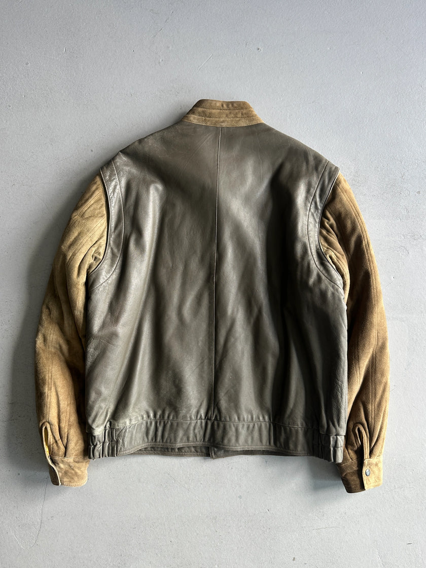 LOUIS FÉRAUD - 1980s CONTRASTING GREEN LAYERED LEATHER JACKET