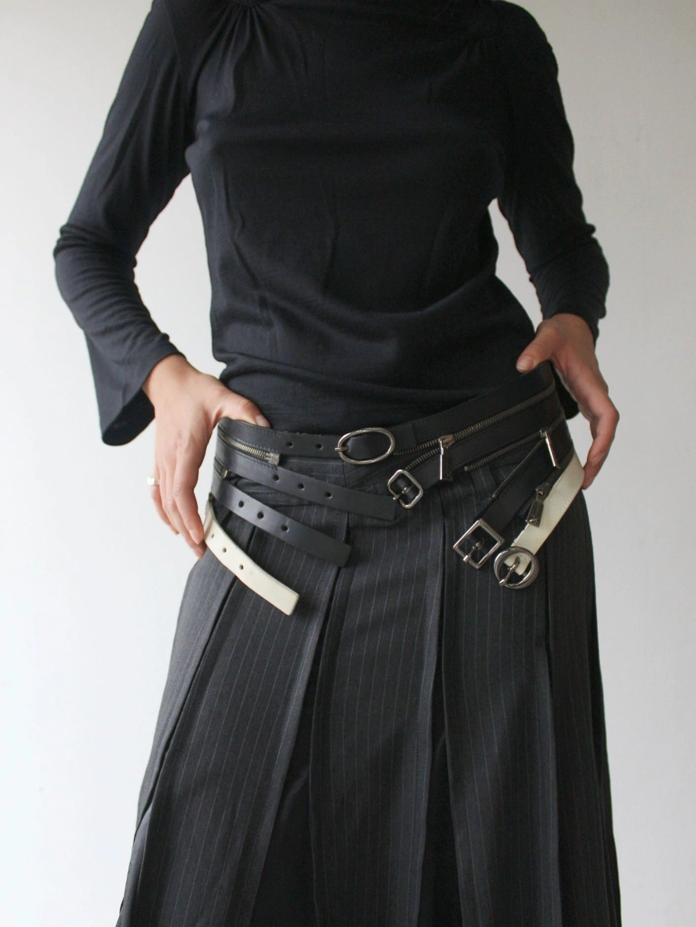 JOHN RICHMOND 1983 ARCHIVE TRIPLE-ZIP BUCKLED LEATHER BELT SAMPLE