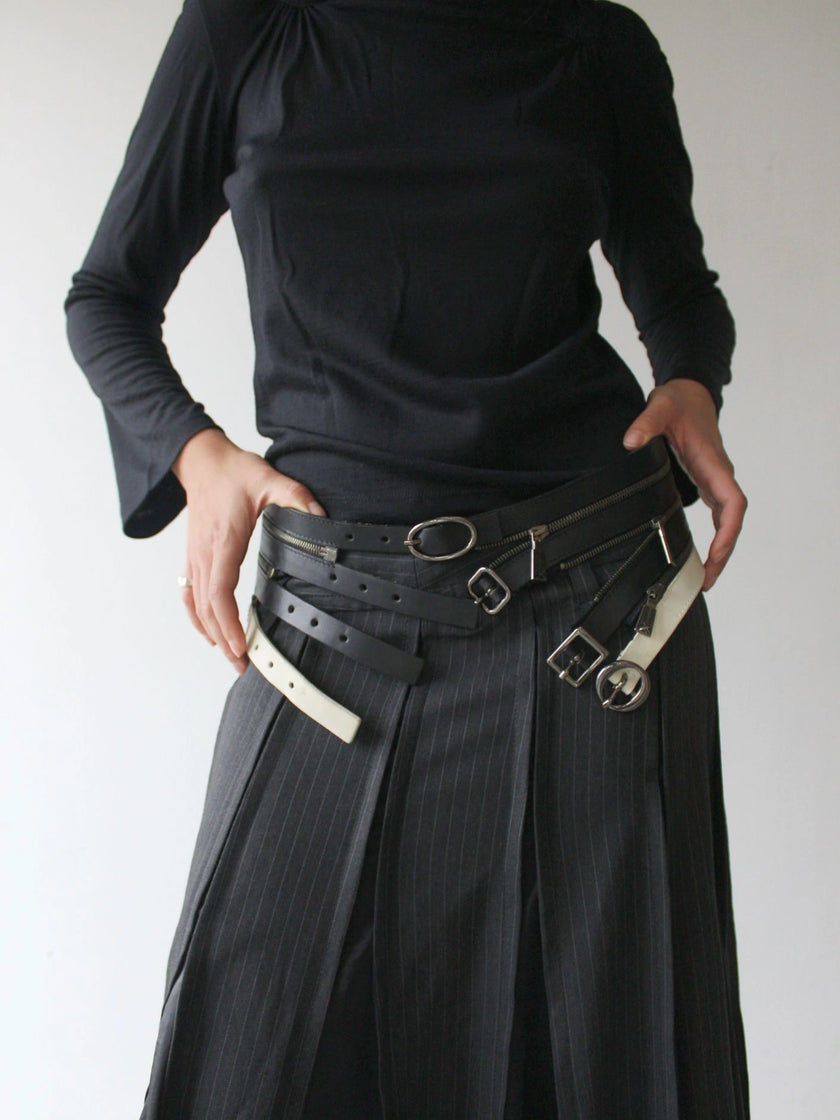JOHN RICHMOND 1983 ARCHIVE TRIPLE-ZIP BUCKLED LEATHER BELT SAMPLE