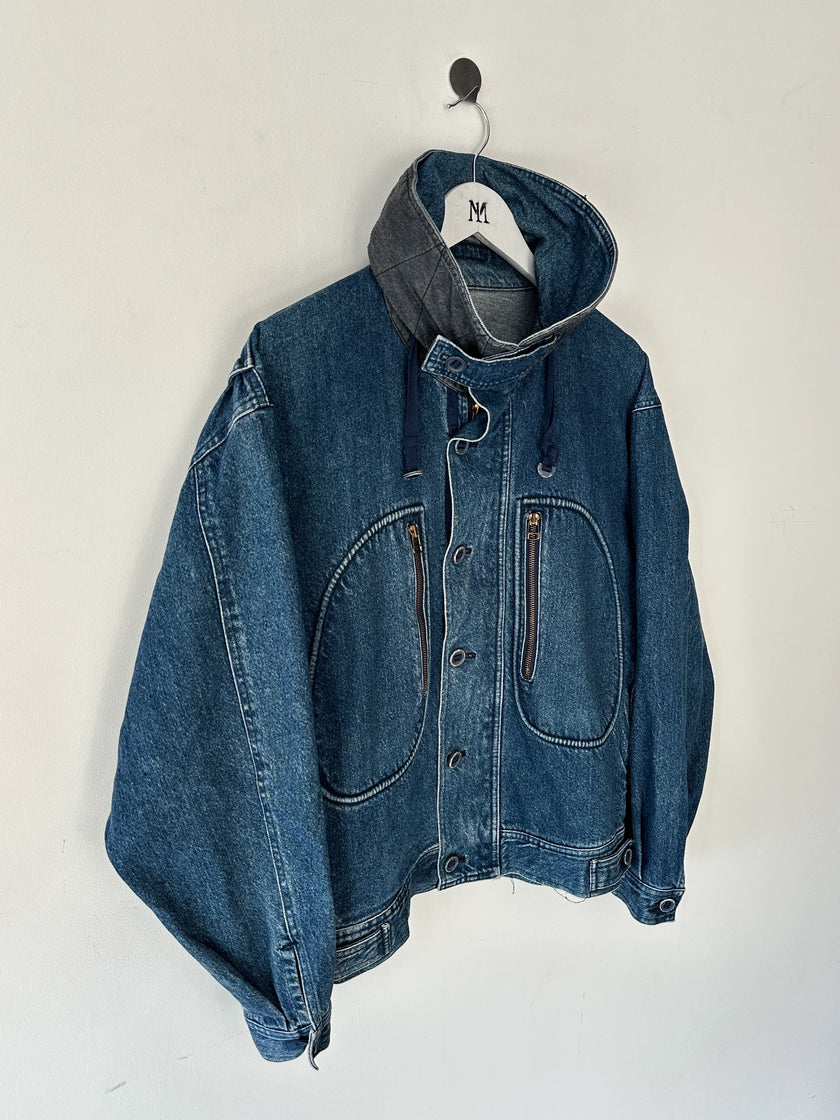 BONEVILLE BY MASSIMO OSTI - 1980s OVERSIZED DENIM BOMBER JACKET