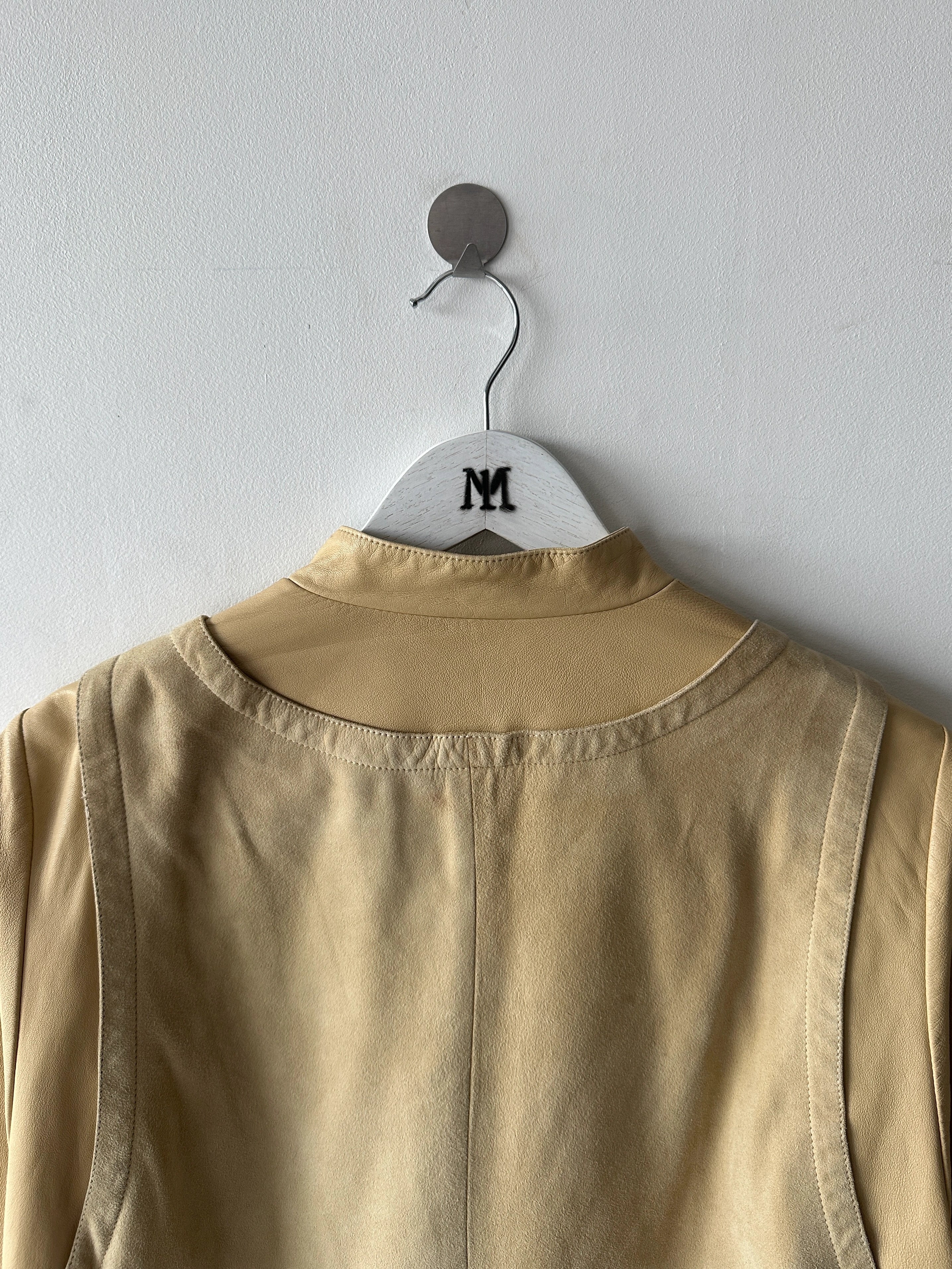 FRENCH LABEL - 1980s LEATHER JACKET WITH LAYERED SUEDE GILET