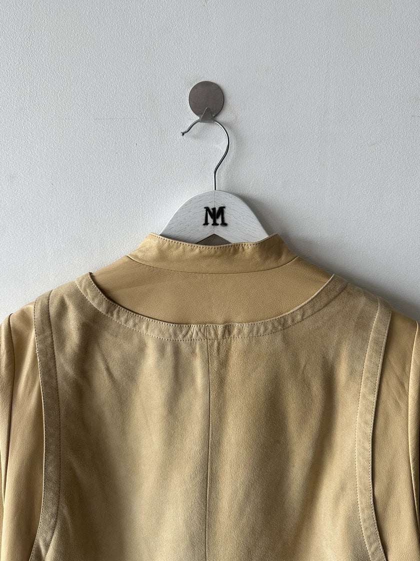FRENCH LABEL - 1980s LEATHER JACKET WITH LAYERED SUEDE GILET
