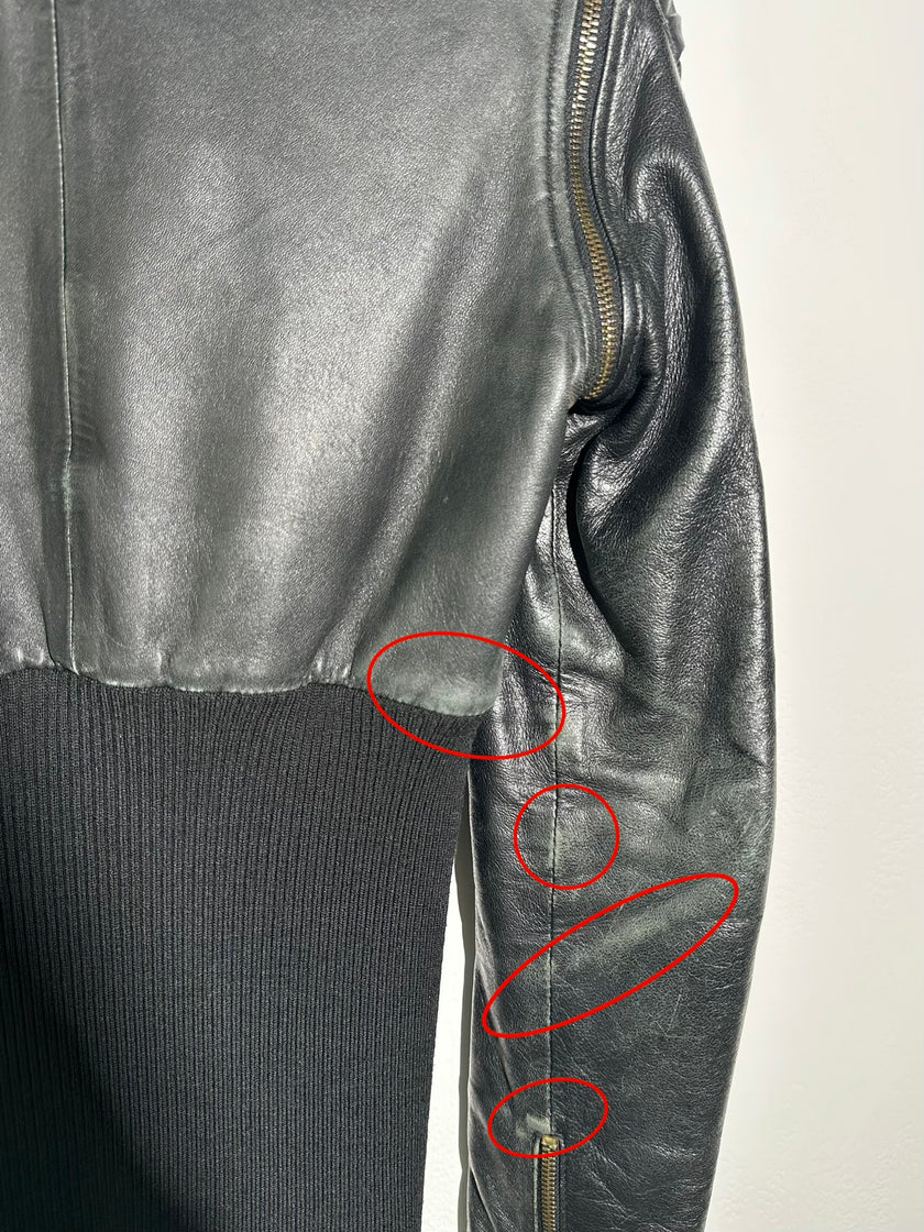 DOLCE & GABBANA - S/S 2003 2 IN 1 LEATHER JACKET WITH PANELED WAIST AND ZIP OFF SLEEVE