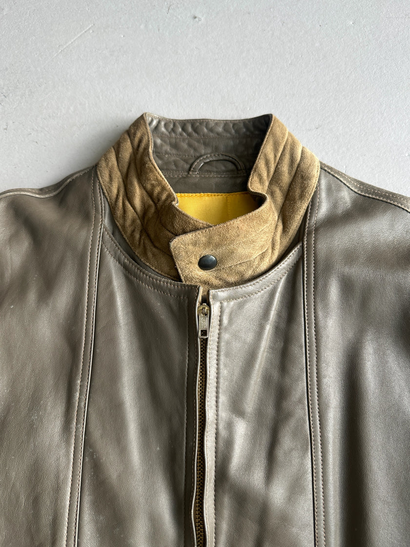 LOUIS FÉRAUD - 1980s CONTRASTING GREEN LAYERED LEATHER JACKET