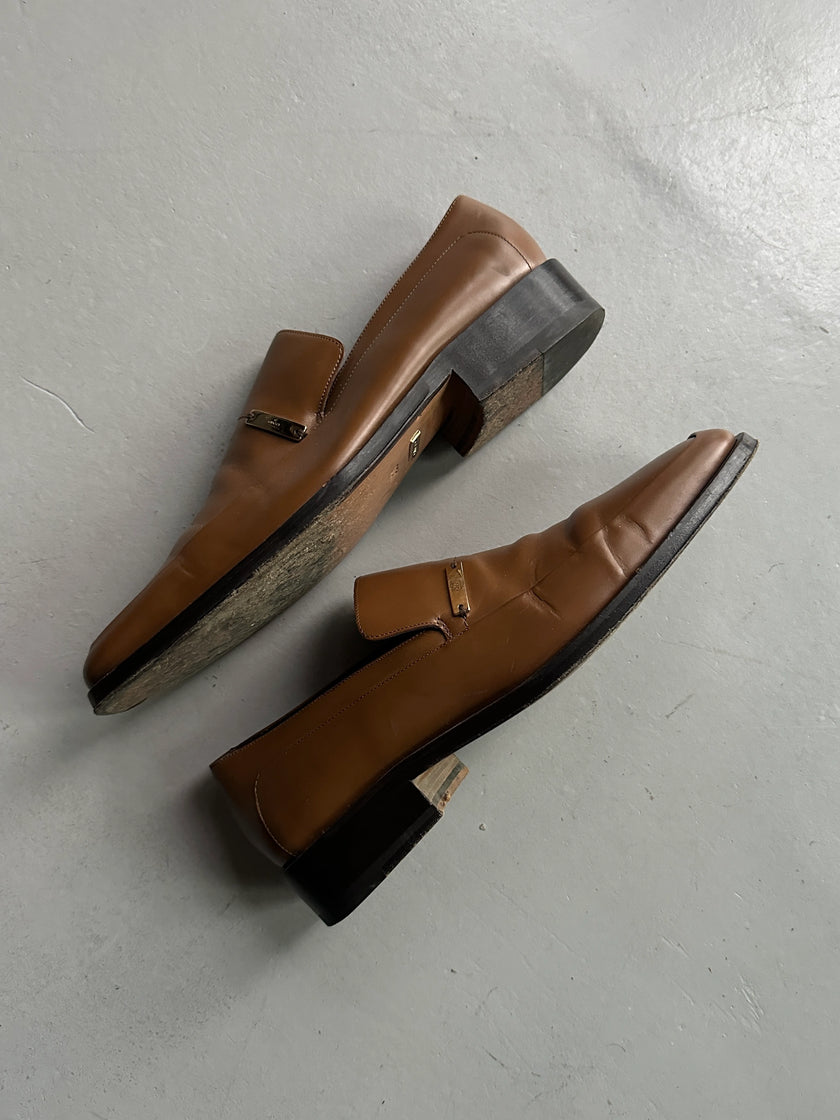 GUCCI - 1990s SQUARE TOE LEATHER LOAFERS