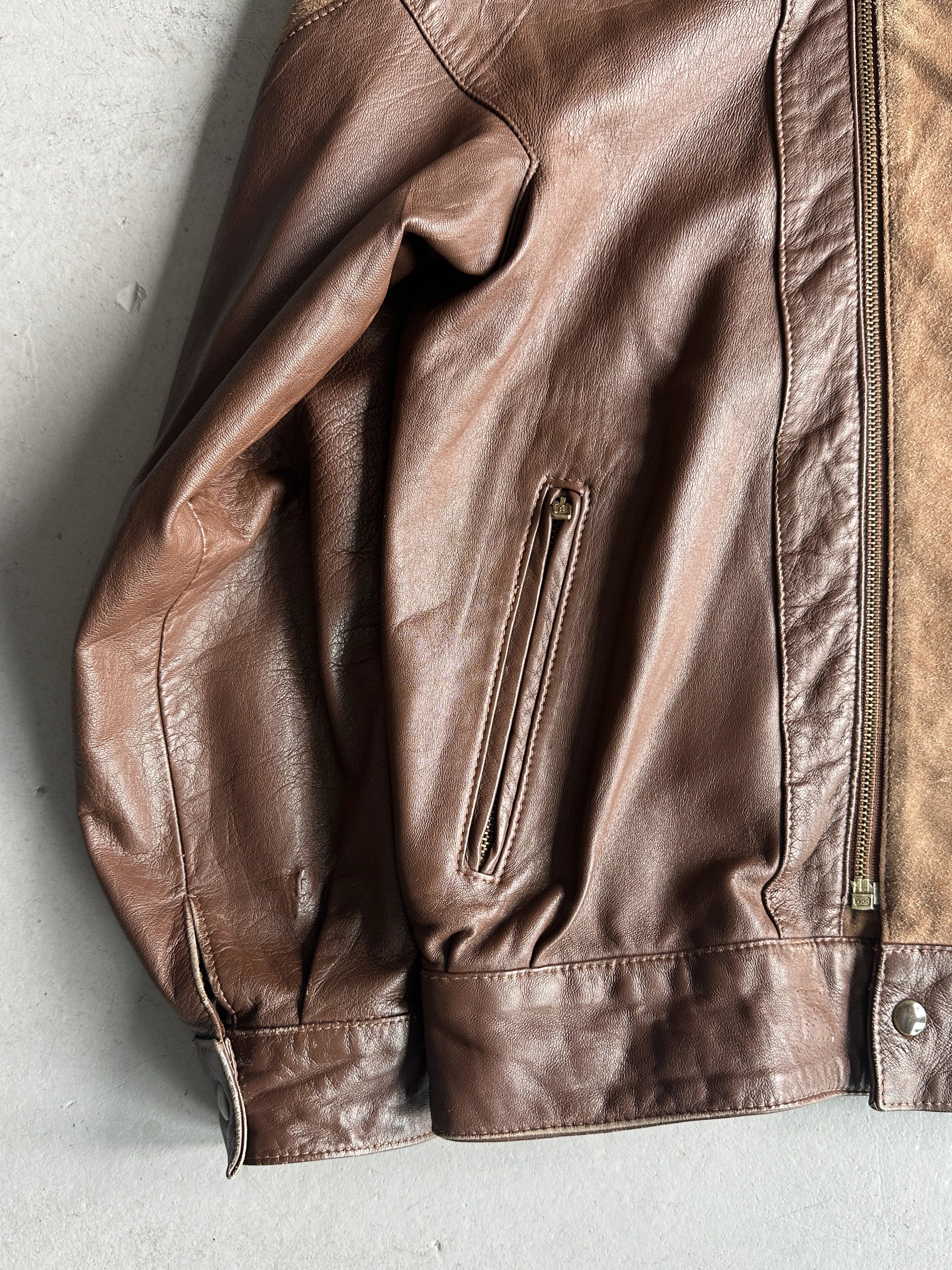 1980s DROPPED SHOULDER LEATHER AND SUEDE BOMBER JACKET