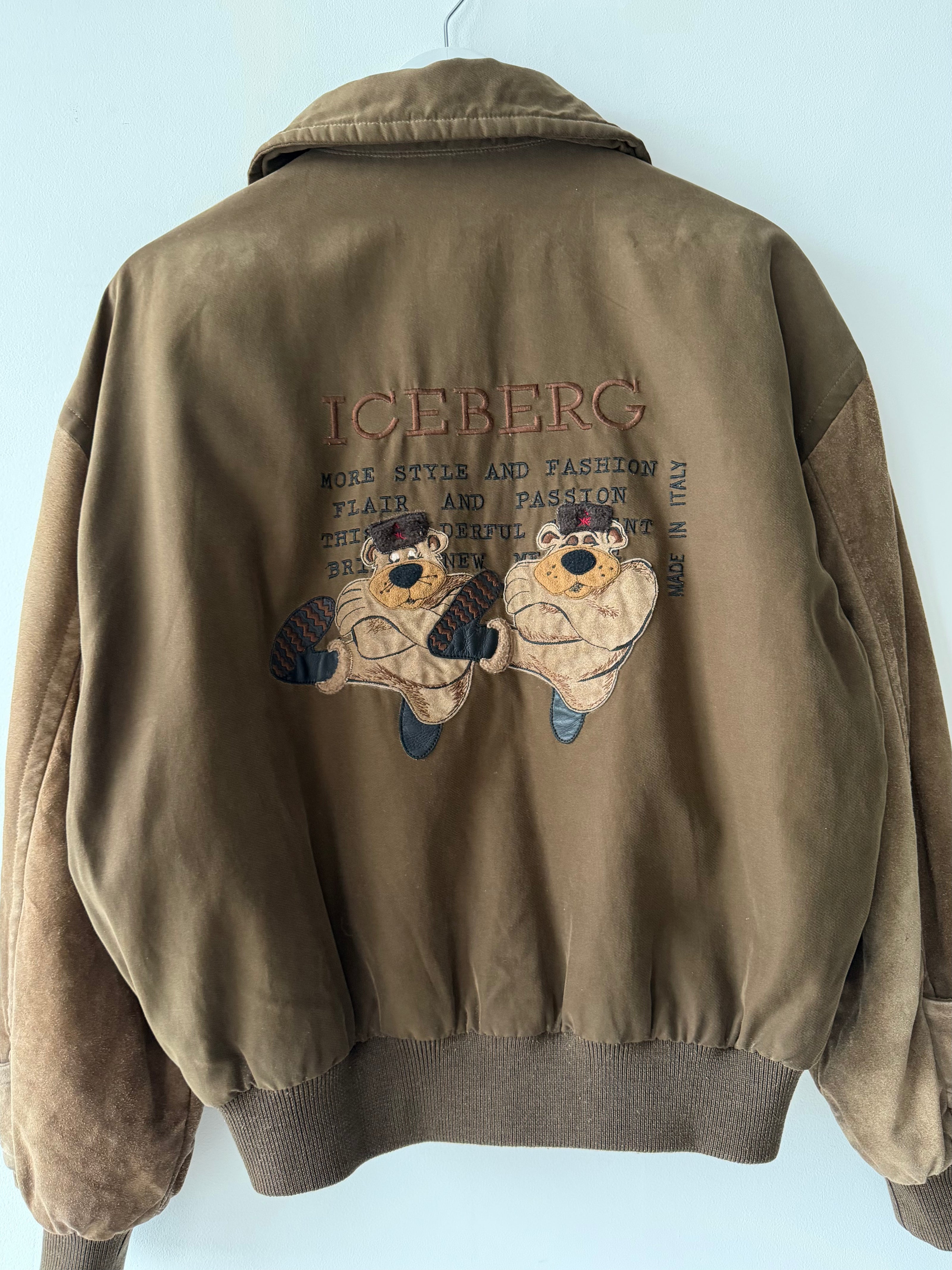 ICEBERG - 1980s BOMBER JACKET WITH CONTRASTING SUEDE SLEEVE AND APPLIQUÉ AT BACK