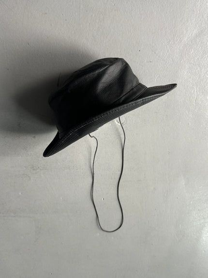 AGNÈS B. - 1990s FAUX LEATHER HAT WITH LONG CHIN STRAP