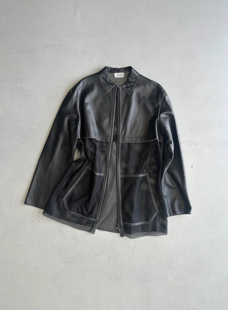 FENDISSIME - 1990s LEATHER AND MESH ZIPPED JACKET