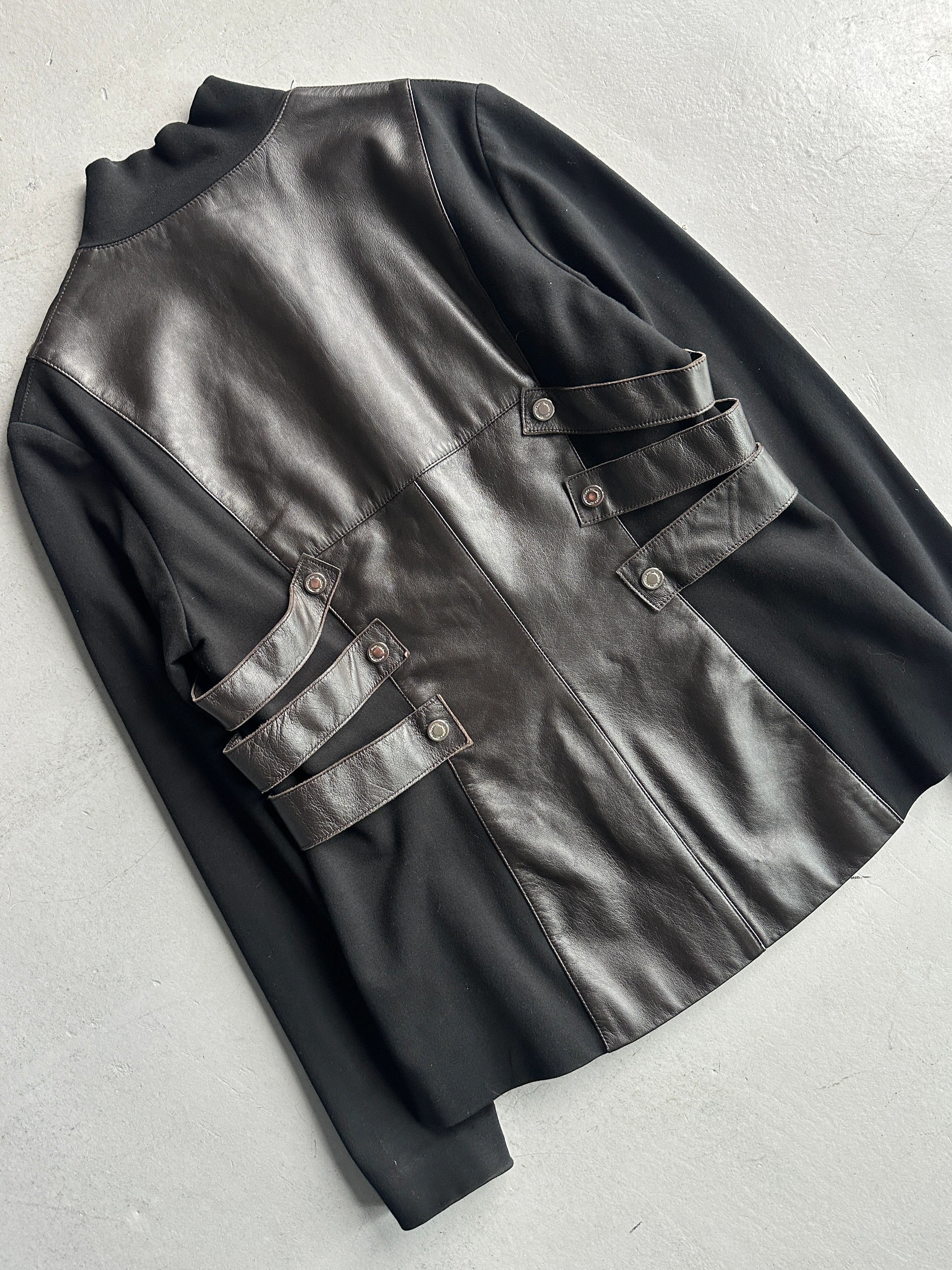 CLAUDE MONTANA - early 2000s BONDAGE JACKET WITH LEATHER FRONT AND BACK PANEL