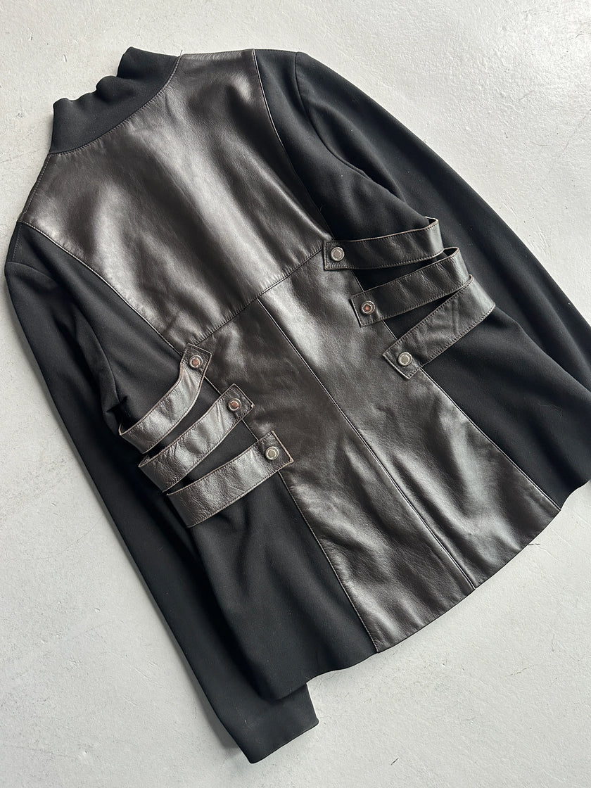 CLAUDE MONTANA - early 2000s BONDAGE JACKET WITH LEATHER FRONT AND BACK PANEL