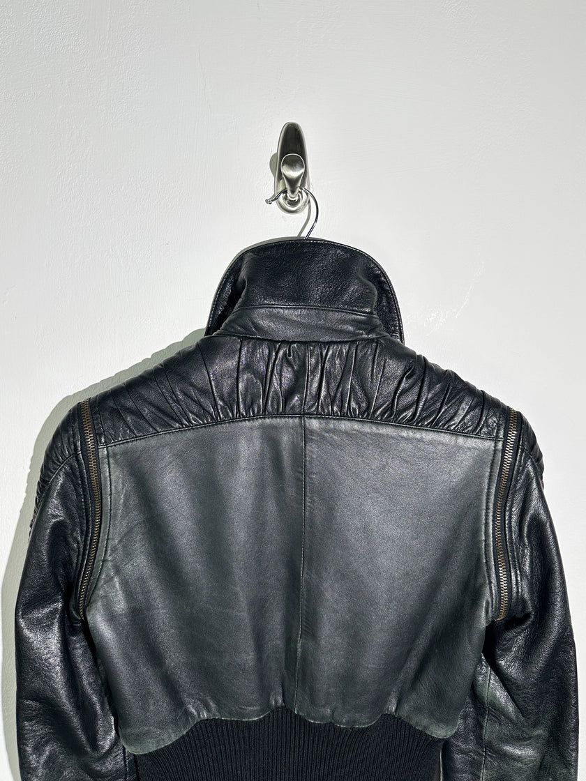 DOLCE & GABBANA - S/S 2003 2 IN 1 LEATHER JACKET WITH PANELED WAIST AND ZIP OFF SLEEVE