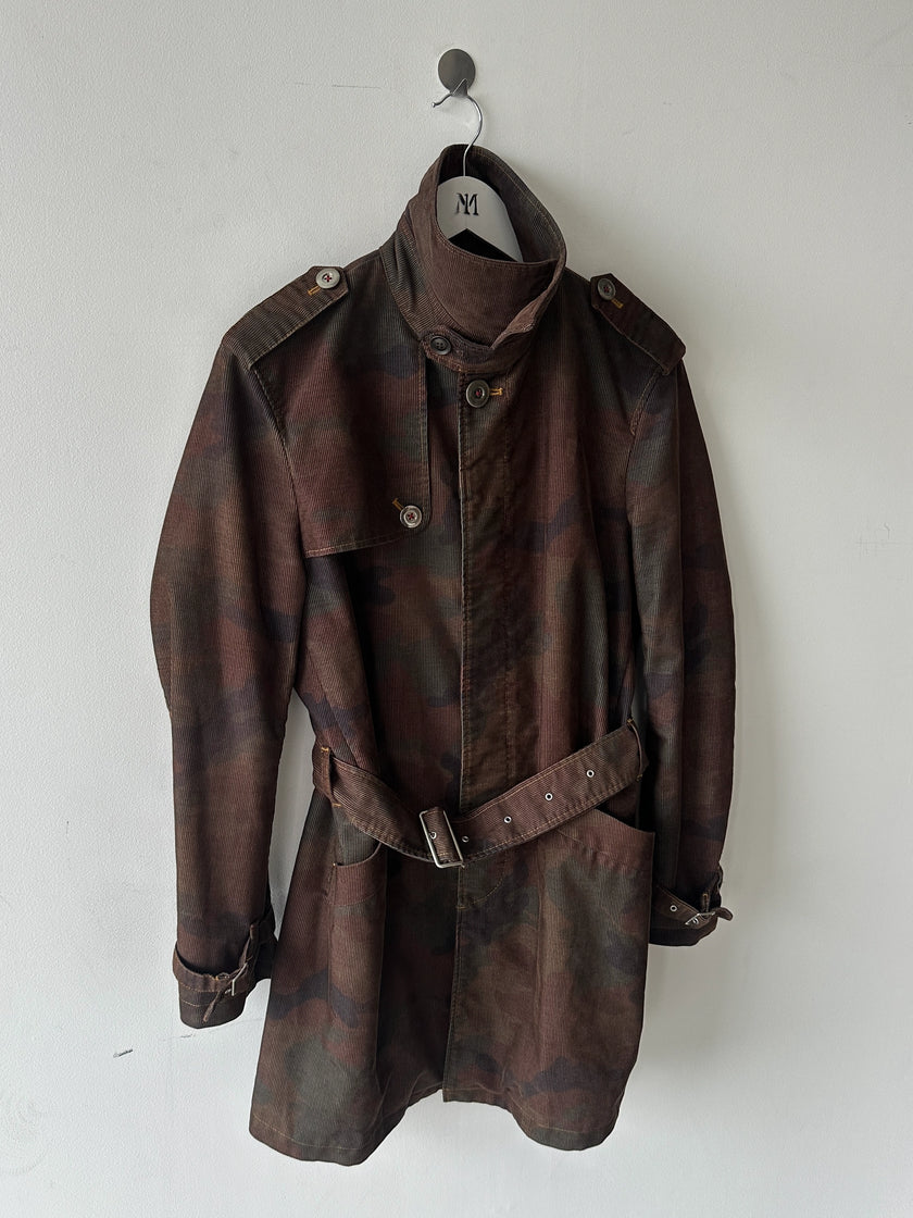 KATHARINE HAMNETT - 1990s CAMOUFLAGE CORDUROY TRENCH COAT